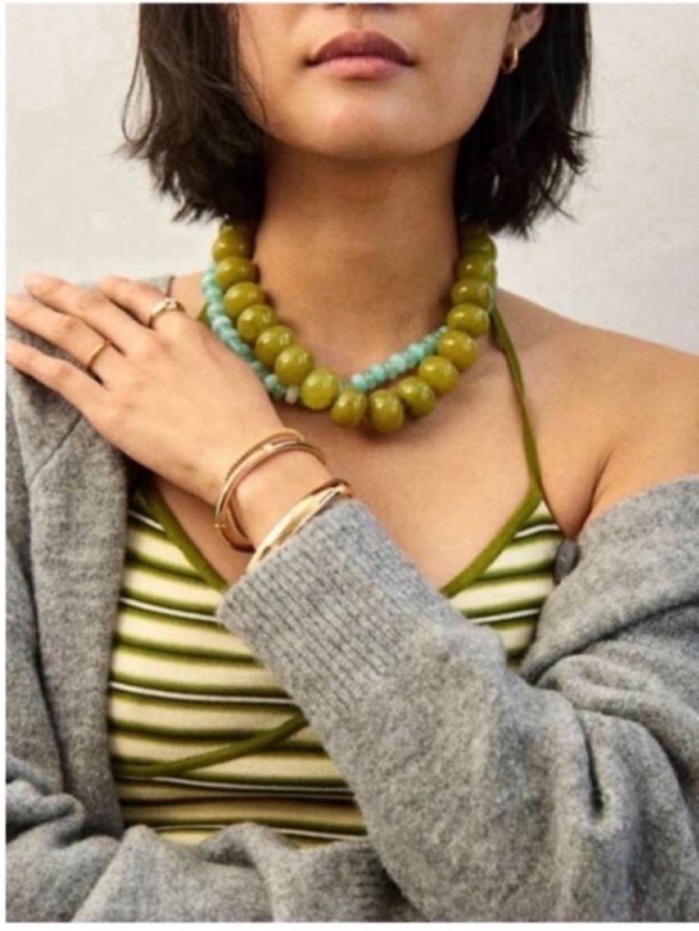 New! Green Marbled Bead Chunky Dopamine Necklace (2001) NWOT - Picture 2 of 3
